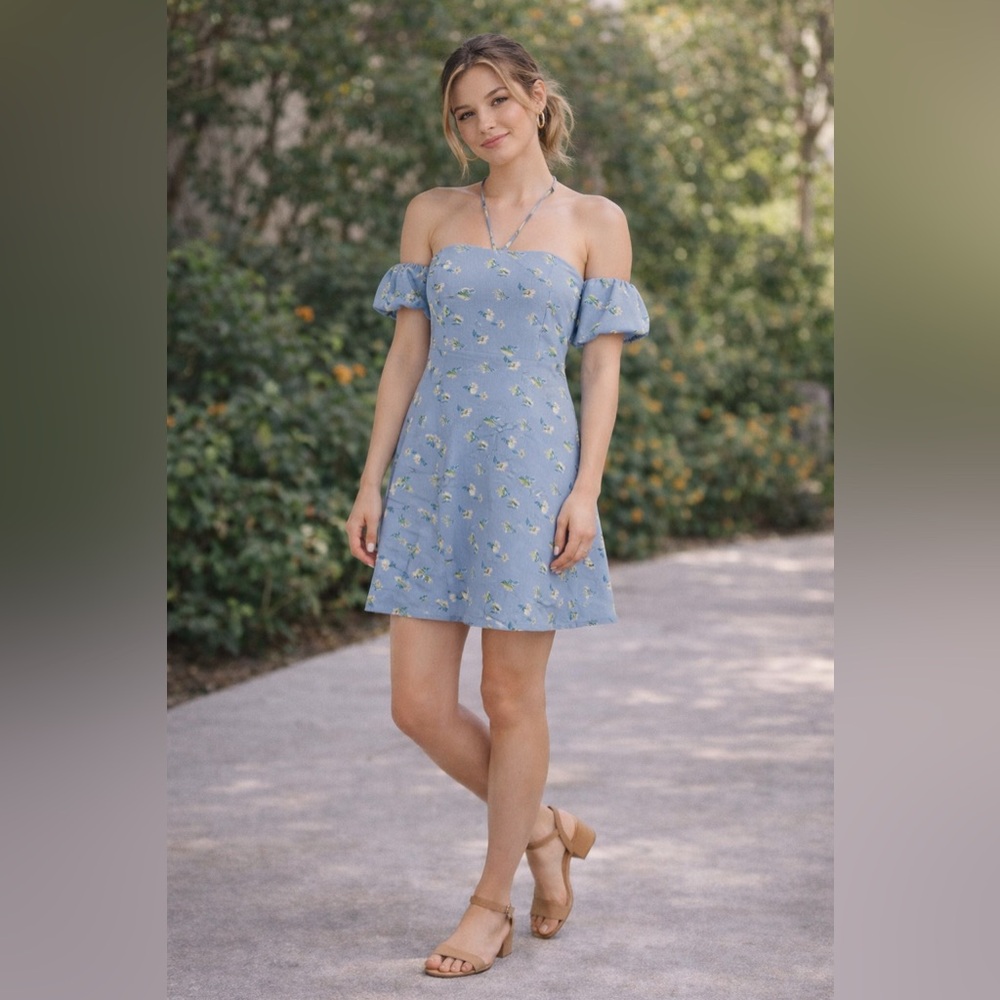 Essue Layer Chiffon Tunic Dress In Blue